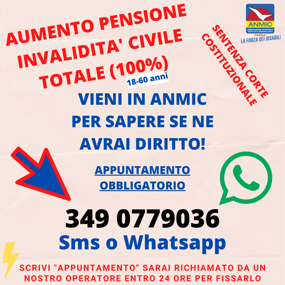 Aumento pensione invalidità totale (100) Anmic ti dice se ne hai
