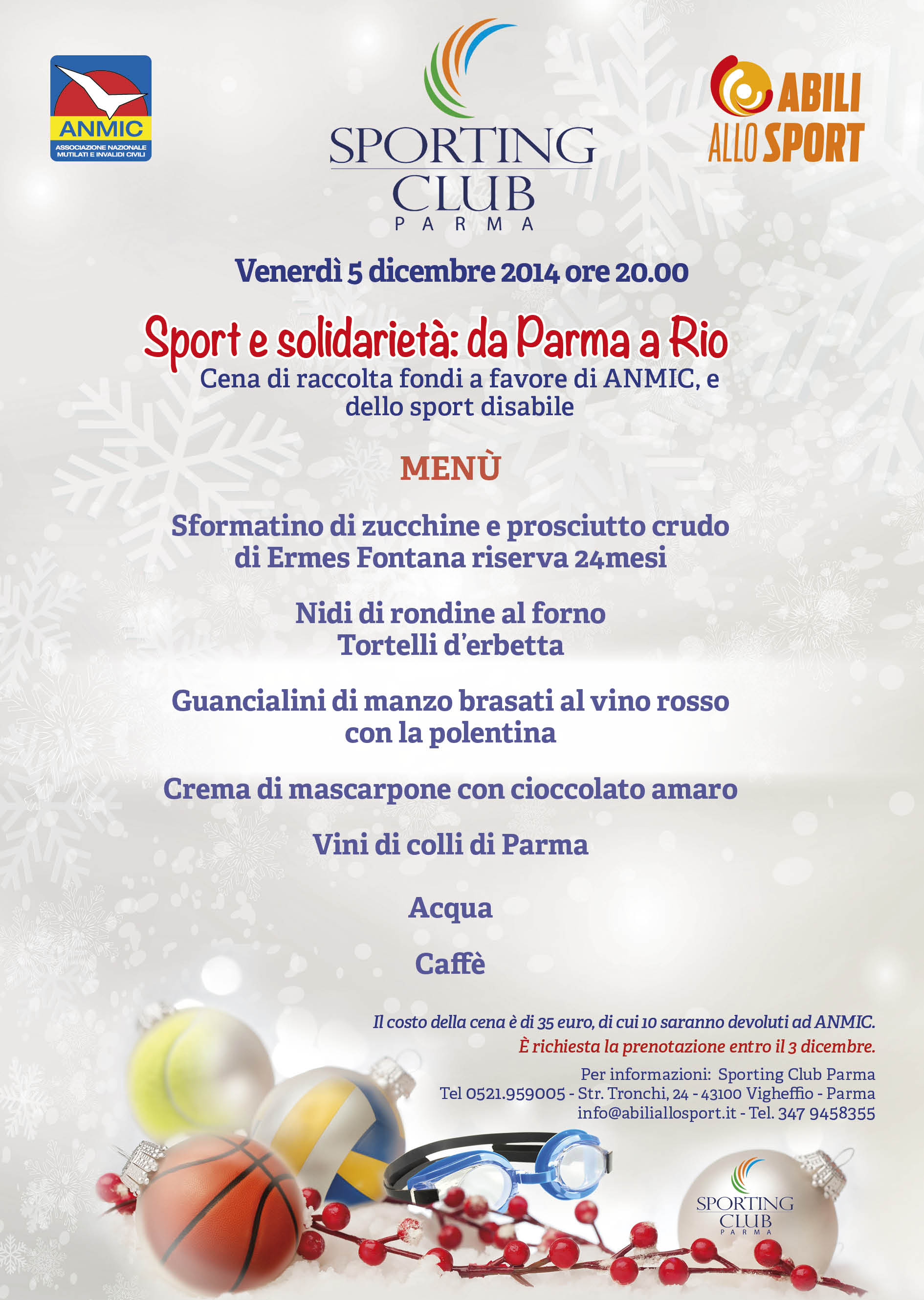 Allo Sporting Club cena di raccolta fondi per l’Anmic e per lo sport disabile