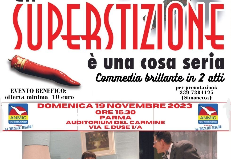 Commedia all’auditorium del Carmine a sostegno di Anmic, domenica 19 novembre