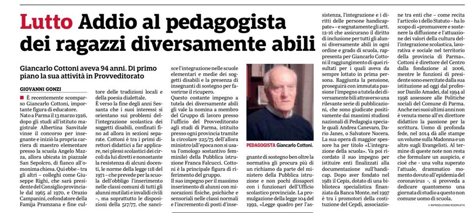 Addio a Giancarlo Cottoni: il ricordo del professor Amadei